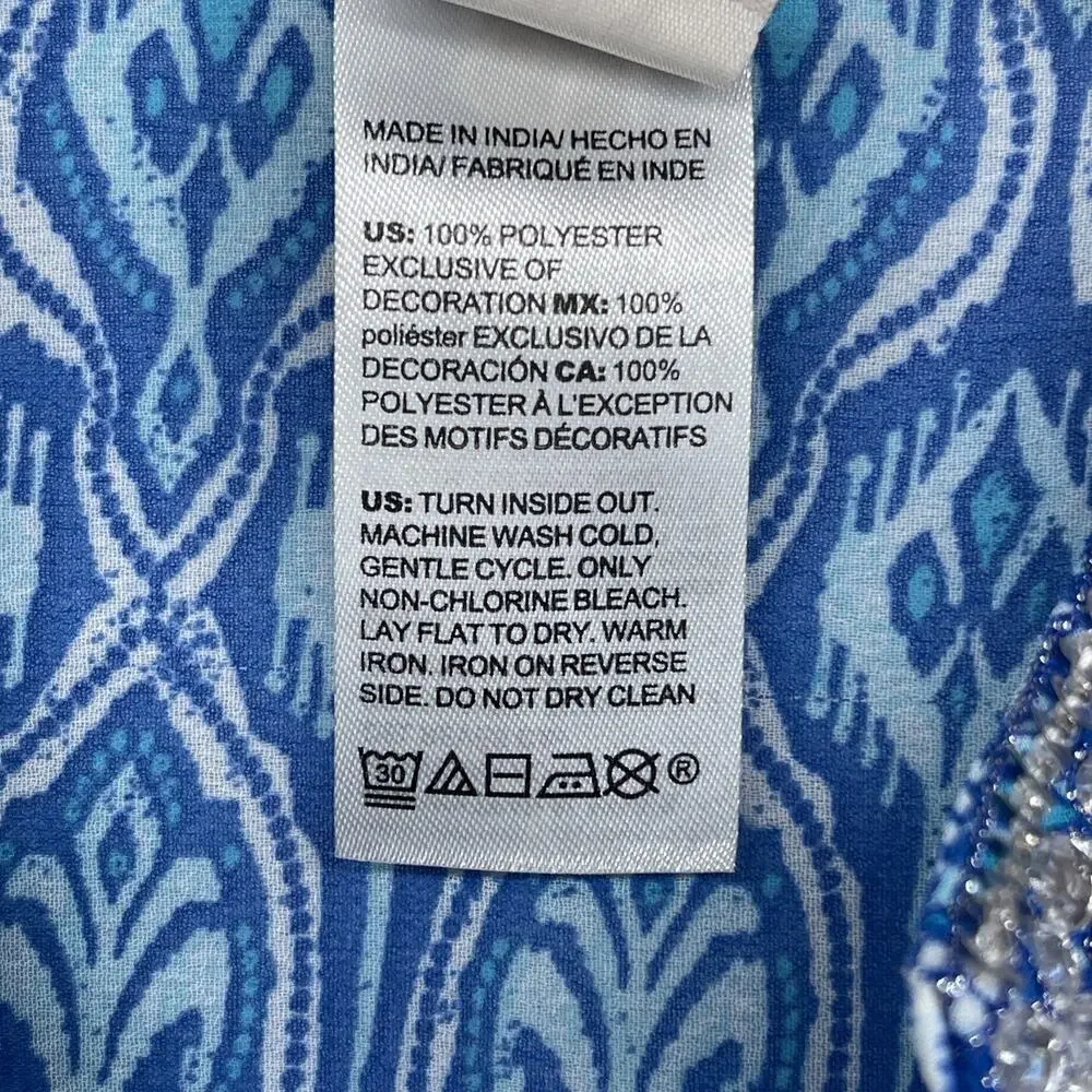 CHICOS Tunic 3 XL Chiffon Seaside Scroll Kurta Embellished Long Sleeve Blue NEW - Picture 11 of 14